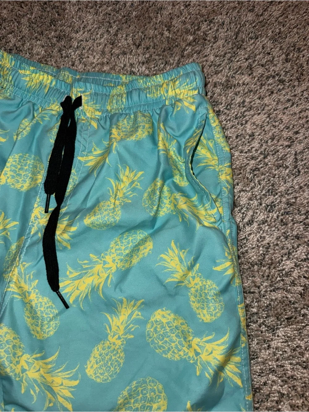 Boys size 10 Pineapple Print Swim Trunks - Teal & Yellow